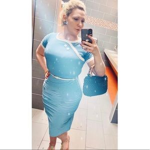Tatyana light blue wiggle dress. Bettie Page